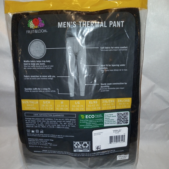 Fruit Of The Loom Men's Thermal Pant Underwear Black - Picture 2 of 2